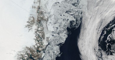 Hielo sobre el agua del mar de Groenlandia