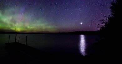 Auroras boreales y Venus desde Minnesota, Estados Unidos