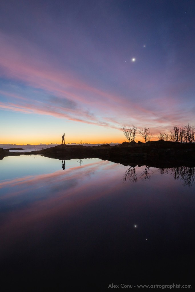 Júpiter, Venus y Marte al amanecer desde las islas Lofoten (Noruega)