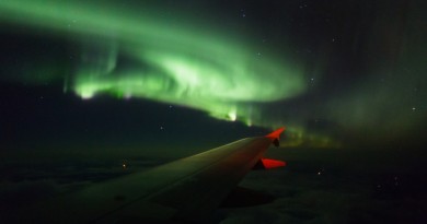 Auroras boreales desde un avión sobre el Atlántico Norte