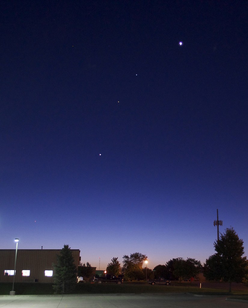 Venus, Regulus, Marte y Júpiter desde Iowa, Estados Unidos