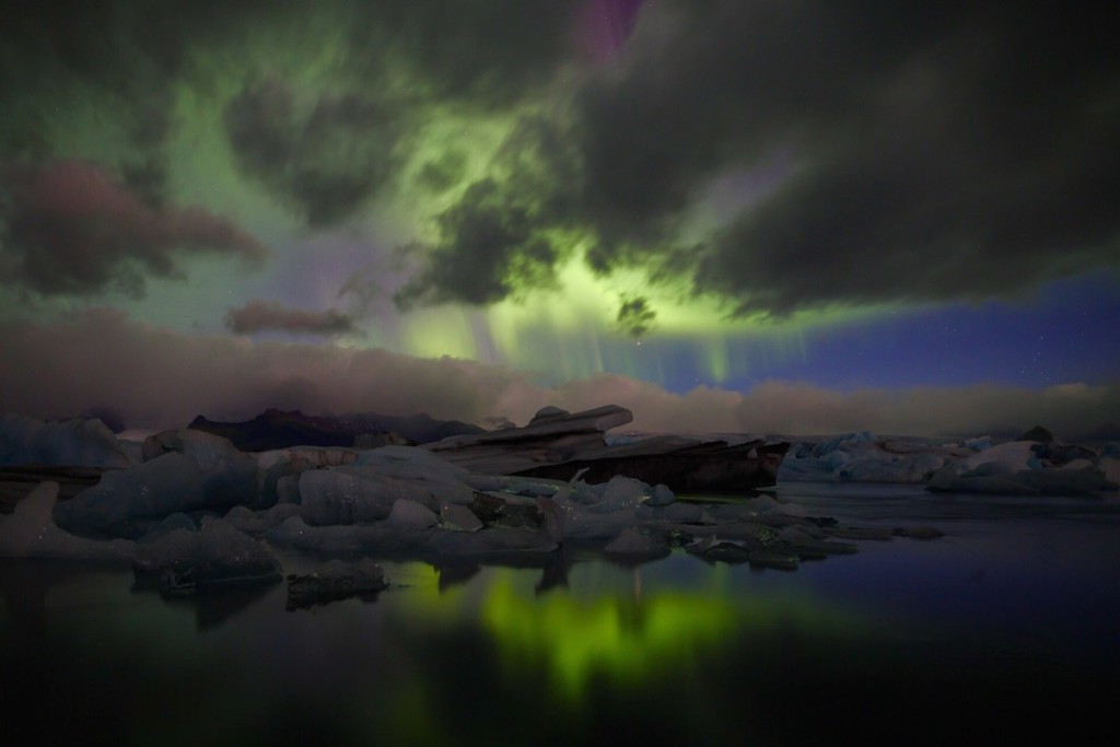 Auroras boreales desde Jökulsárlón, Islandia