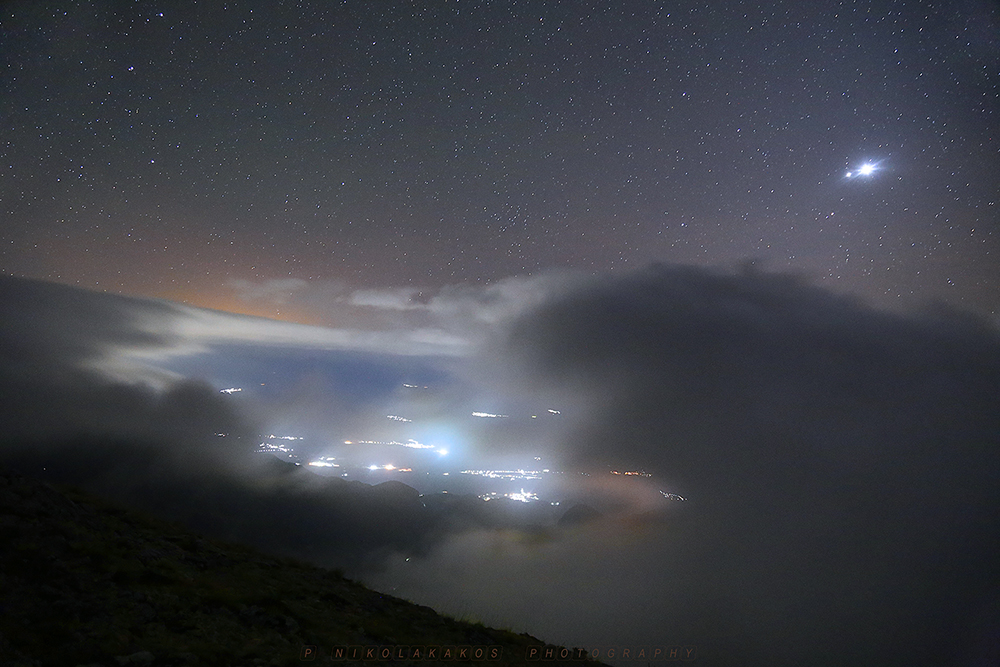 Júpiter y Venus sobre el monte Taigeto (Grecia)