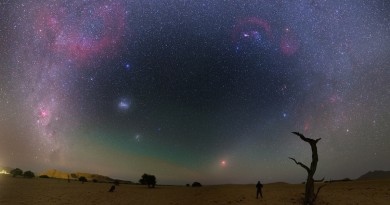 La Luna, Orión y las Nubes de Magallanes desde Namibia