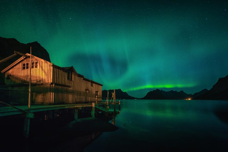 Auroras boreales desde las islas Lofoten, Noruega