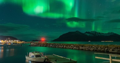 Auroras boreales desde la isla de Kvaløya, Noruega