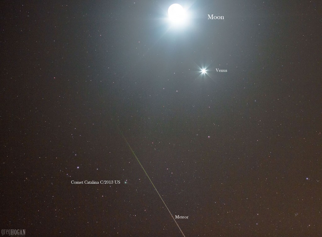 La Luna, Venus, un meteoro y el Cometa C/2013 US10 Catalina desde Estados Unidos