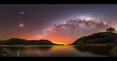 La Vía Láctea y las Nubes de Magallanes desde Nueva Zelanda