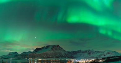 Auroras boreales desde la isla de Kvaløya, Noruega