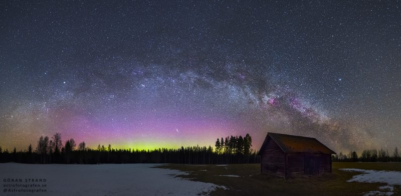 Auroras boreales y la Vía Láctea desde Suecia