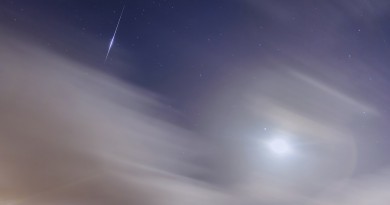 La Luna, Júpiter y el paso de un satélite Iridium desde la isla de Lewis (Escocia)