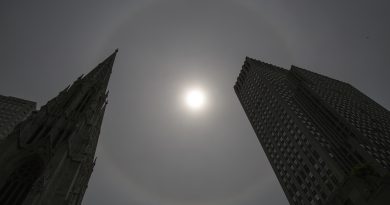 Halo solar y la Catedral de San Patricio en Nueva York, Estados Unidos