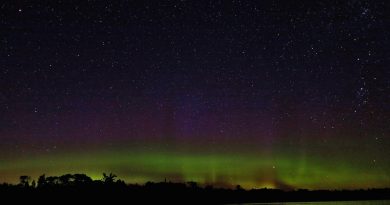 Auroras boreales y el paso de la ISS desde Minnesota, Estados Unidos