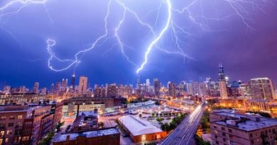 Tormenta eléctrica sobre la ciudad de Chicago (Estados Unidos)