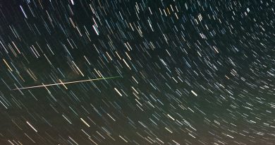 Imagen de rastro de estrellas y una perseida desde Ucrania