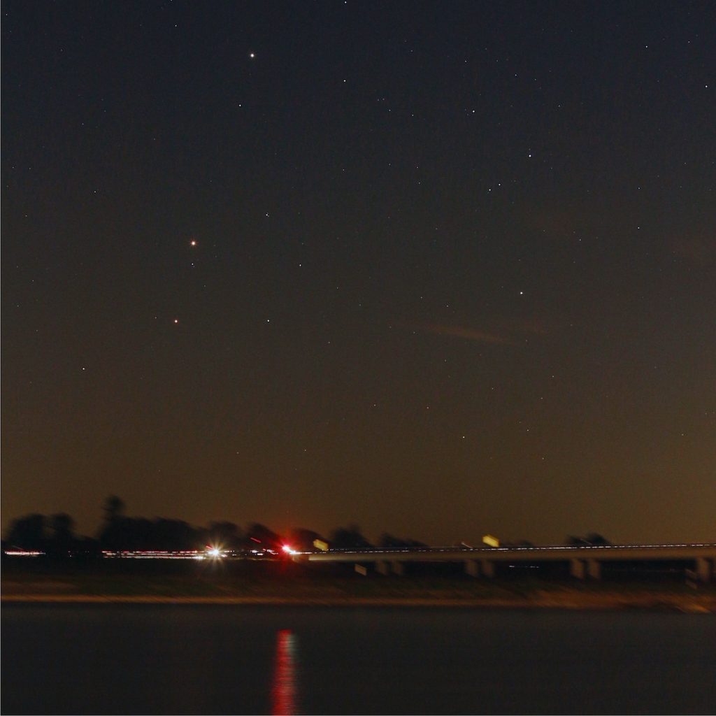 Marte y la estrella Antares desde Emmerich am Rhein, Alemania