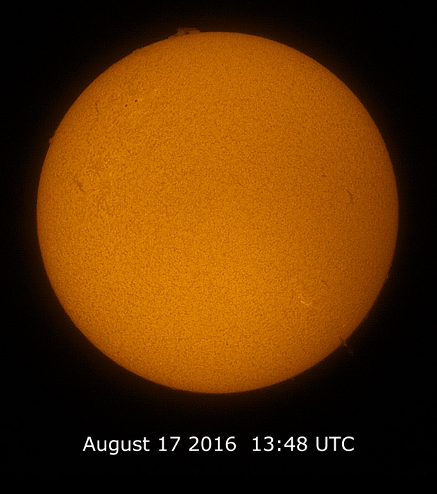 Imagen del Sol tomada el 17 de agosto de 2016