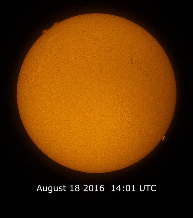 Foto del Sol tomada el 18 de agosto de 2016