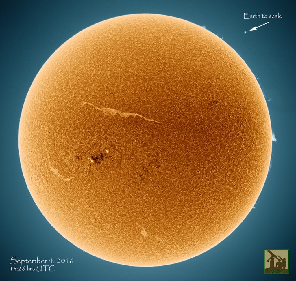 Imagen del Sol en H-alfa, tomada el 4 de septiembre de 2016