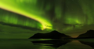 Auroras boreales desde las islas Lofoten, Noruega
