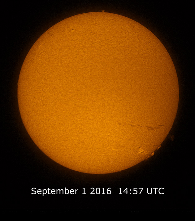 Imagen del Sol tomada el 1 de septiembre de 2016