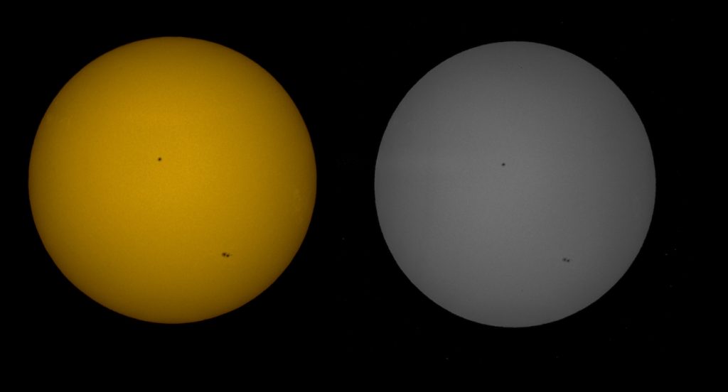 Imagen del Sol y las regiones activas 2599 y 2600