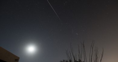 La Luna, la constelación de Orión y una oriónida desde Estados Unidos