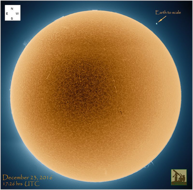 Imagen del Sol tomada el 23 de diciembre de 2016