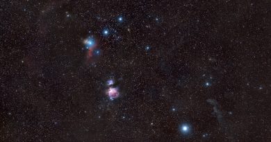 El Cinturón de Orión, la Nebulosa M42 y las estrellas Rigel y Saiph