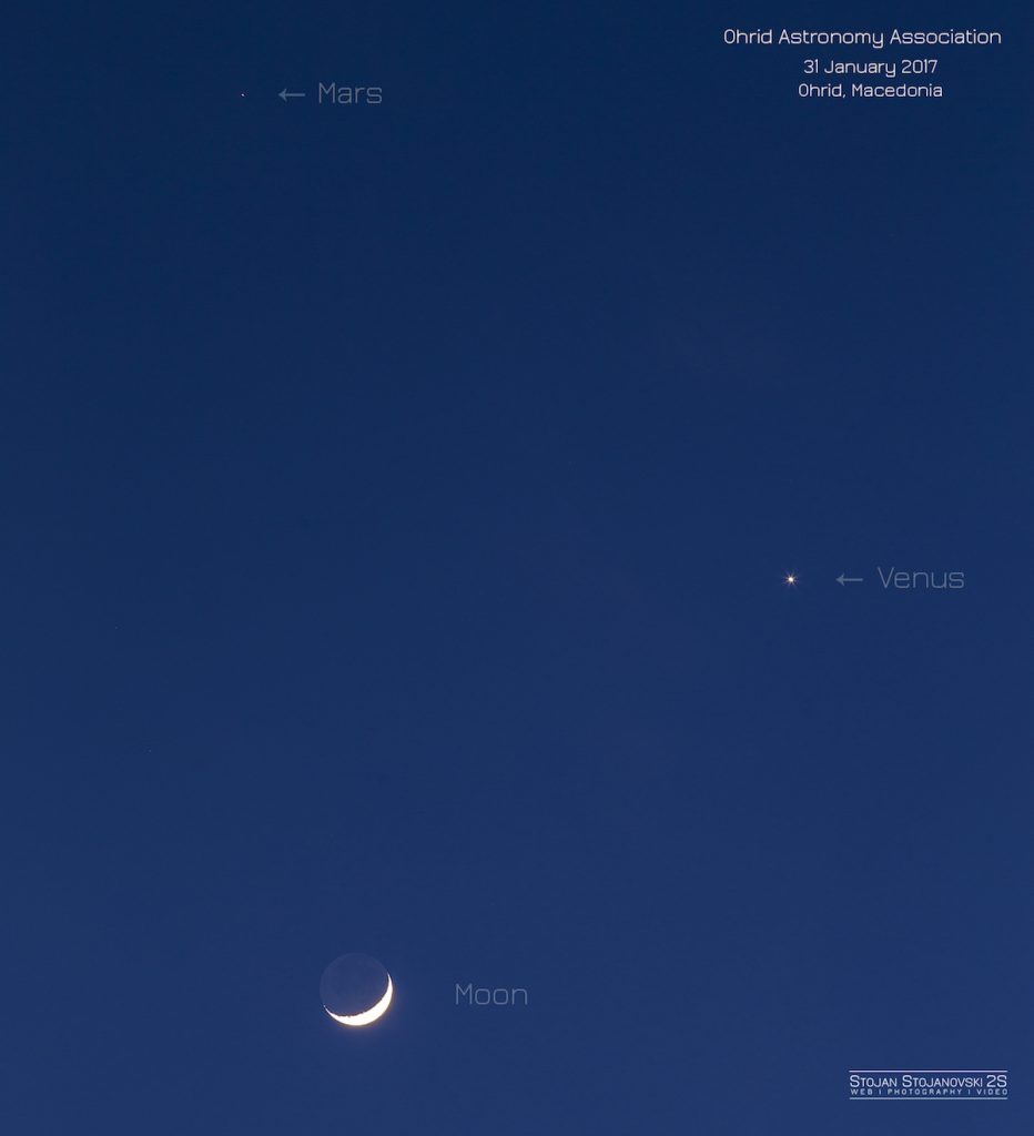 La Luna, Venus y Marte desde Macedonia