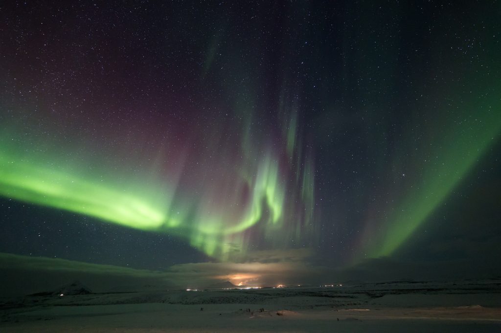 Auroras boreales desde Mývatn, Islandia
