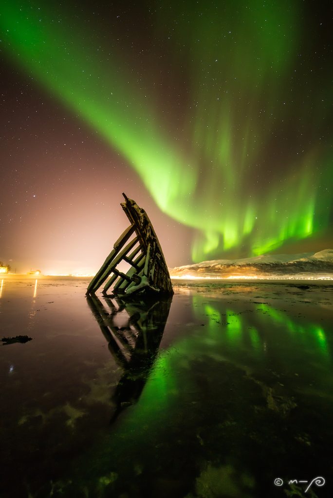 Auroras boreales desde la isla de Kvaløya, Noruega