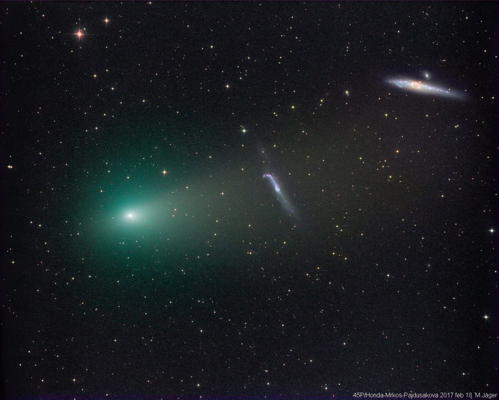Foto del Cometa 45P y las galaxias NGC 4656 y NGC4631