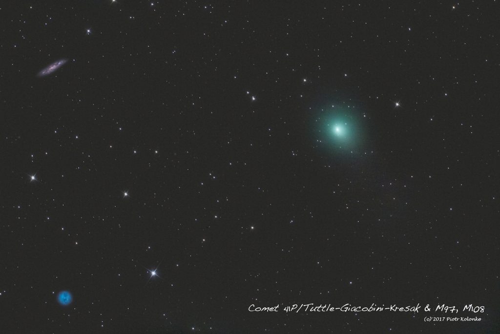 Foto del Cometa 41P, la galaxia espiral M108 y la Nebulosa del Búho