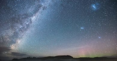 La Vía Láctea y las Nubes de Magallanes desde Nueva Zelanda