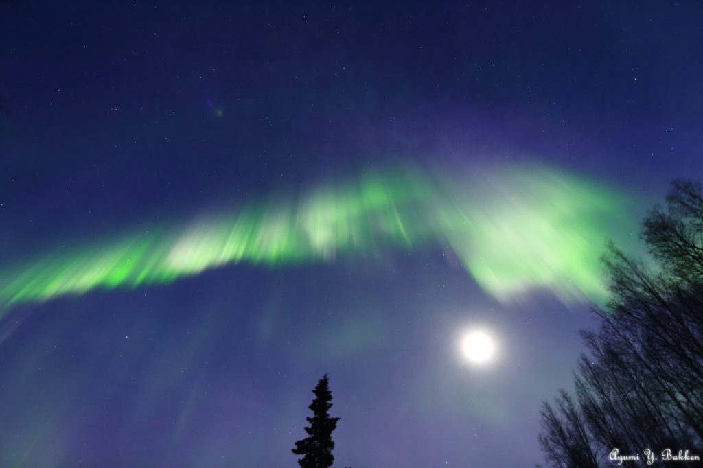 Auroras boreales y la Luna desde Alaska, Estados Unidos