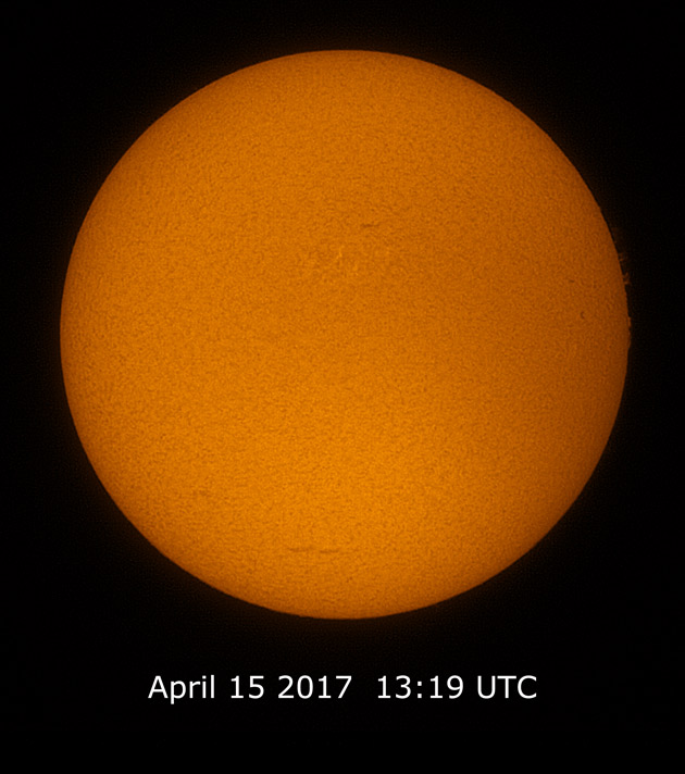Imagen del Sol tomada el 15 de abril de 2017