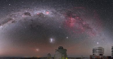 La Vía Láctea y las Nubes de Magallanes sobre el Observatorio Paranal