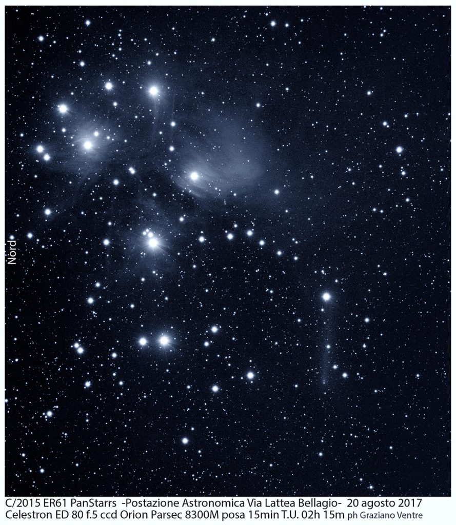 Foto del Cometa C/2015 ER61 (PANSTARRS) y las Pléyades