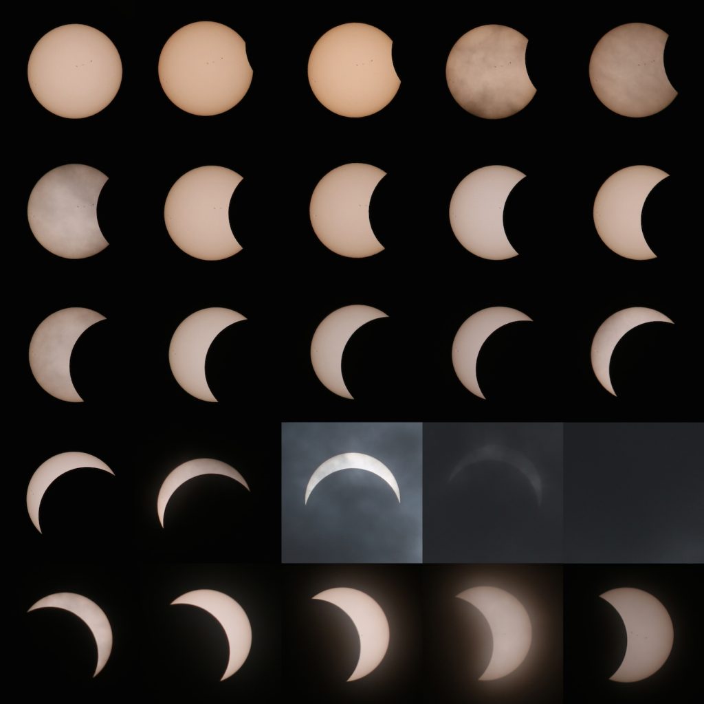 La secuencia del eclipse solar (parcial) desde Pennsylvania, EE. UU.