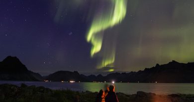 Auroras boreales desde las islas Lofoten, Noruega