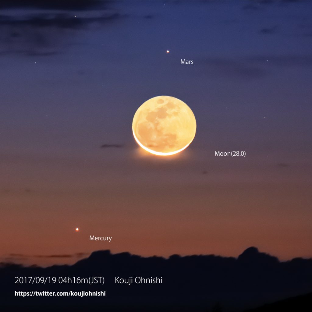 La Luna, Mercurio y Marte desde Nagano, Japón