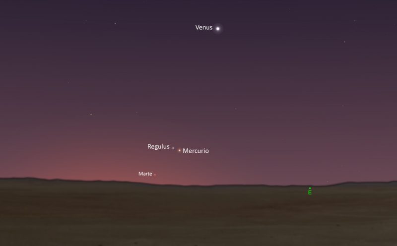 Regulus y Mercurio tendrán su máximo acercamiento antes del amanecer del 10 de septiembre