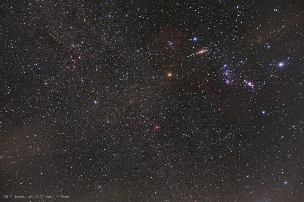 La constelación de Orión y una oriónida desde Corea del Sur