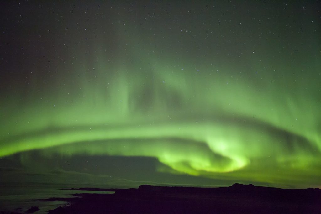 Auroras boreales desde Suðurnes, Islandia