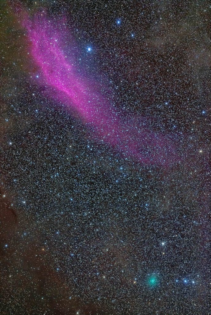 Imagen del Cometa C/2017 O1 (ASASSN1) y la Nebulosa California