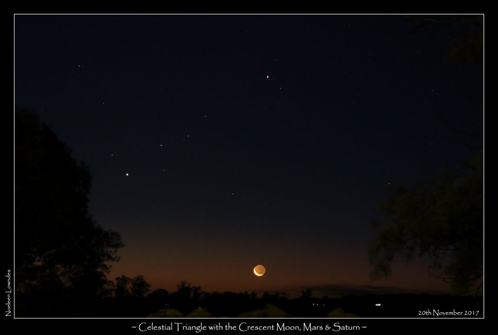 La Luna, Saturno y Mercurio desde Nueva Gales del Sur, Australia
