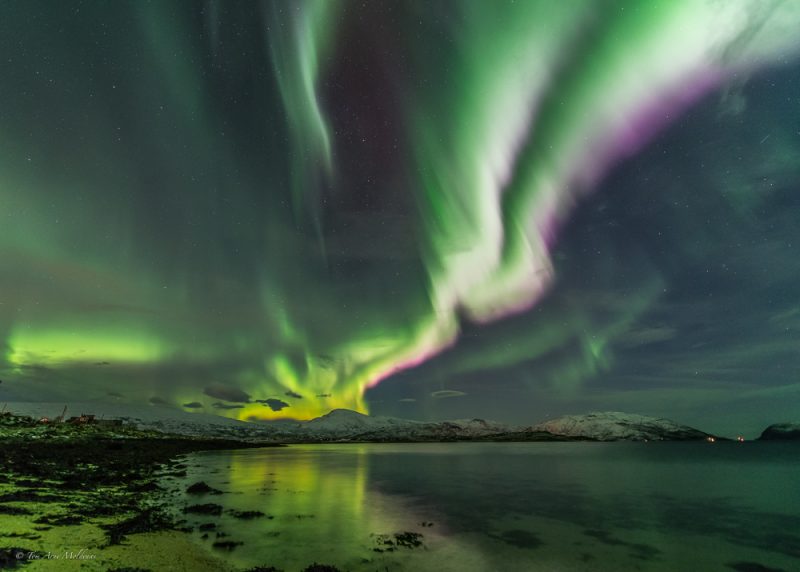 Auroras boreales desde la isla de Kvaløya, Noruega