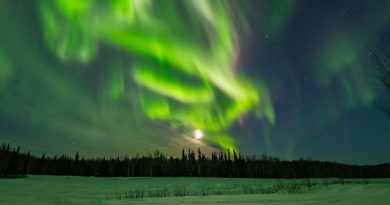 Auroras boreales y la Luna desde Fairbanks, Alaska