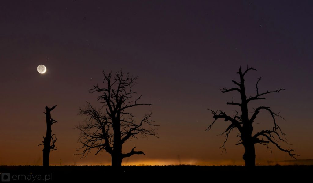 La Luna creciente al anochecer en Polonia